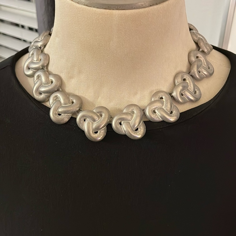 Vintage 1980s Anne Klein chunky distressed silver necklace statement